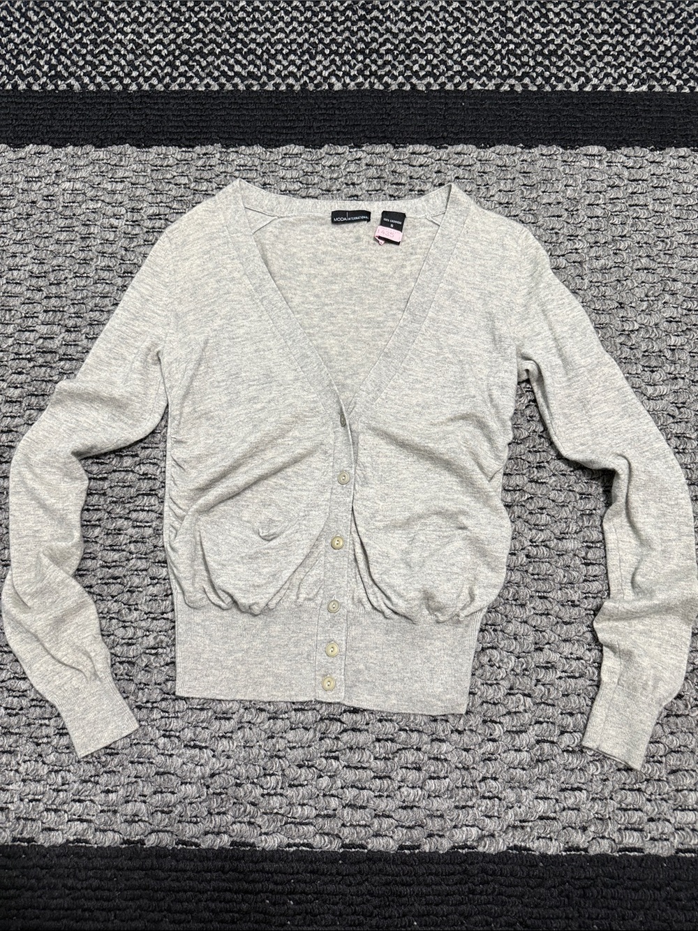 Moda International 100% Cashmere Ruched Cardigan Women’s Sz Small Button Front